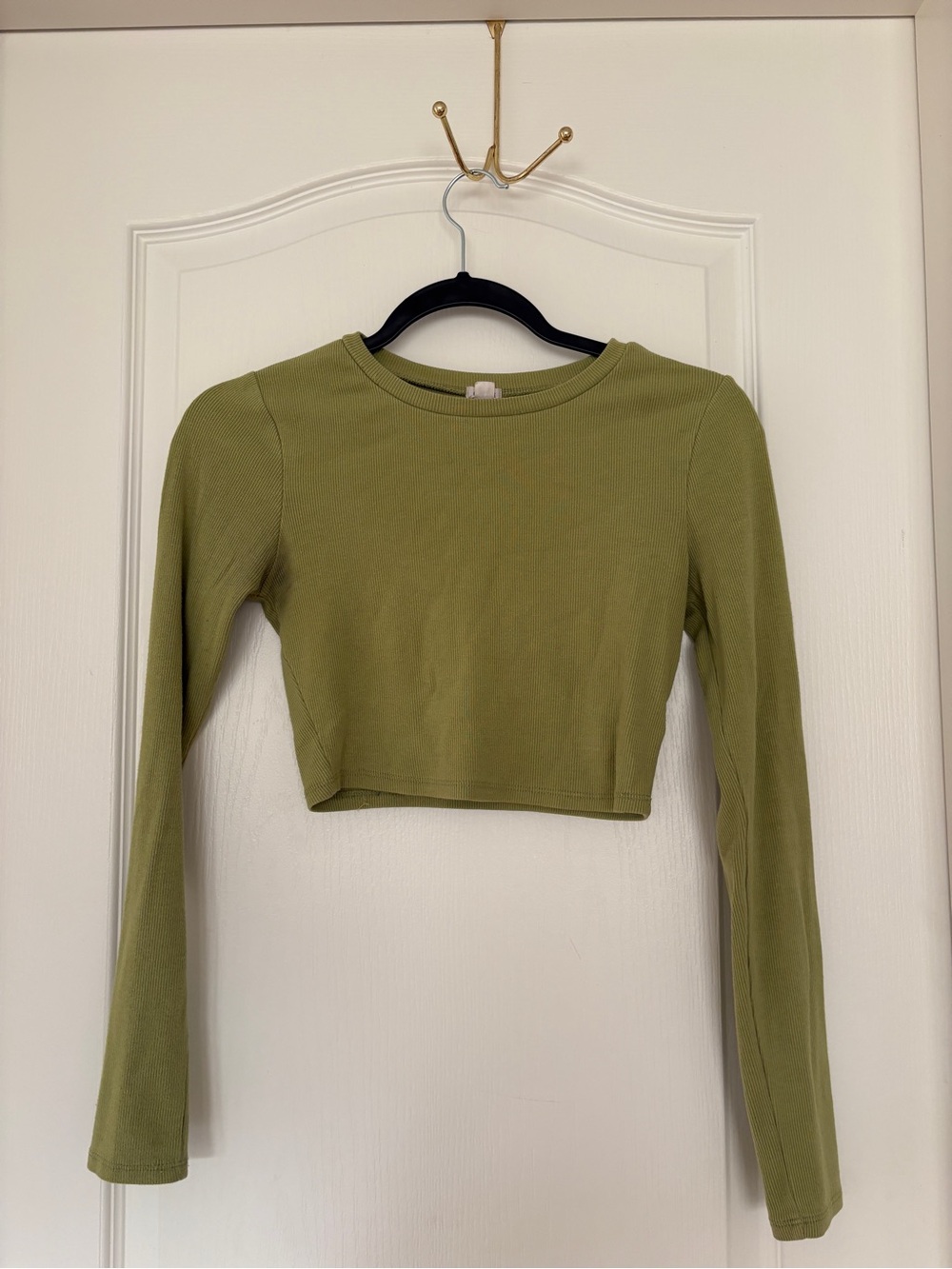 Garage Cropped Long-Sleeve Top in Olive Green